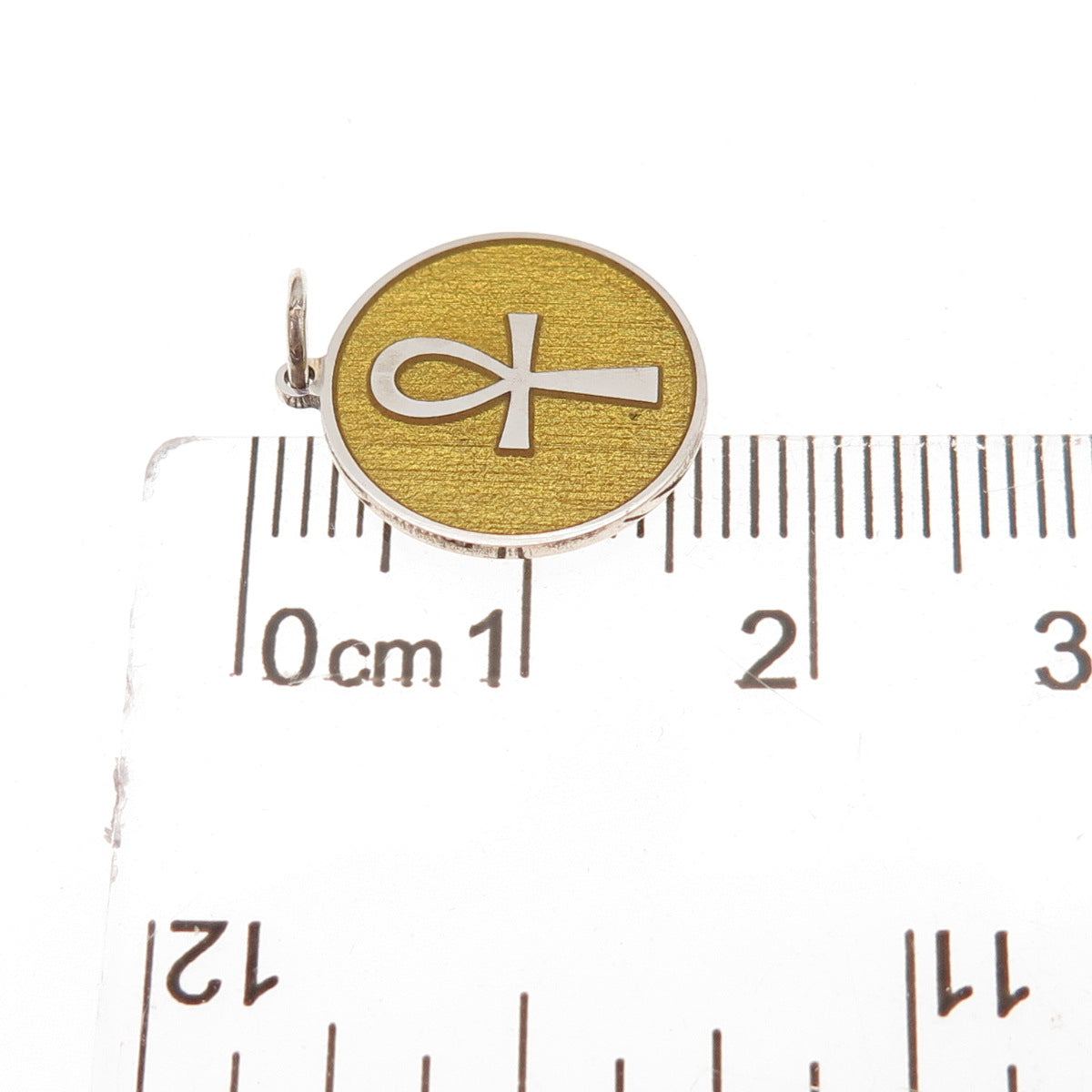 925 Sterling Silver Yellow Enamel Egyptian Ankh Charm Pendant