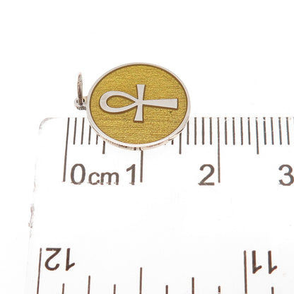925 Sterling Silver Yellow Enamel Egyptian Ankh Charm Pendant