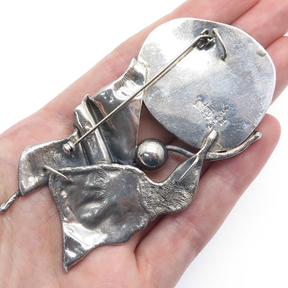 AVI SOFFER 925 Sterling Vintage Roman Glass Modernist Slide Pendant / Pin Brooch