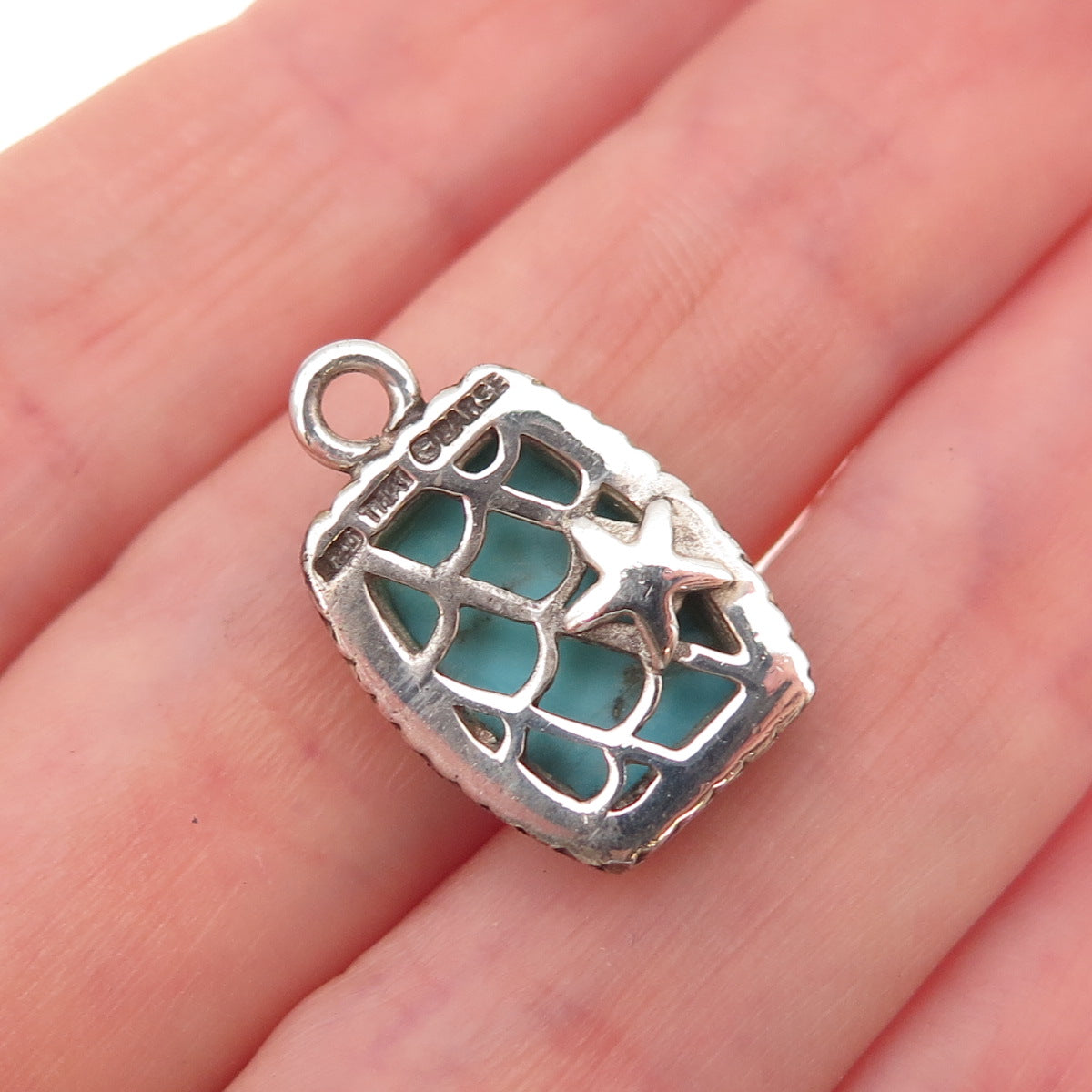 Barse 925 Sterling Silver Vintage Real Turquoise Oxidized Charm Pendant