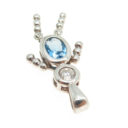 925 Sterling Silver Vintage Blue & White C Z December Birthstone Boy Pendant