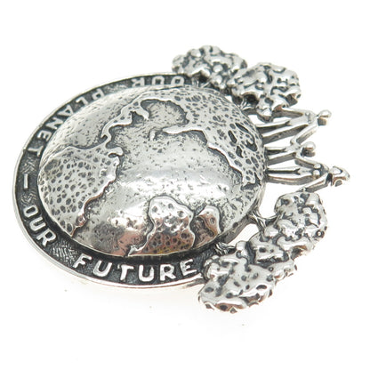 SILVER CLOUD 925 Sterling Silver Vintage "Our Planet - Our Future" Pin Brooch