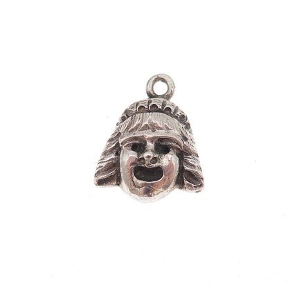 925 Sterling Silver Antique Art Deco Greek Tragedy Mask Oxidized Charm Pendant