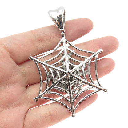 925 Sterling Silver Round-Cut C Z Spider Web Pendant