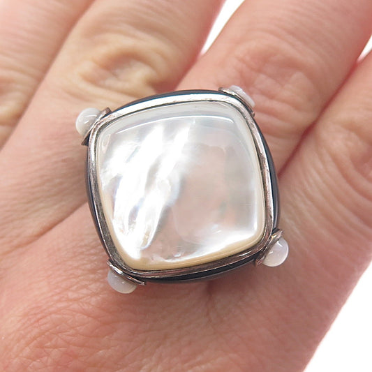 CID Clyde Duneier 925 Sterling Silver Vintage Real MOP & Black Onyx Ring Size 7
