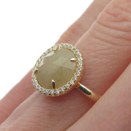 925 Sterling Silver Gold Plated Real Canary Quartz & C Z Ring Size 7.25