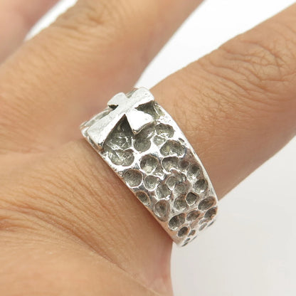 925 Sterling Silver Vintage Cross Religious Theme Ring Size 8.75