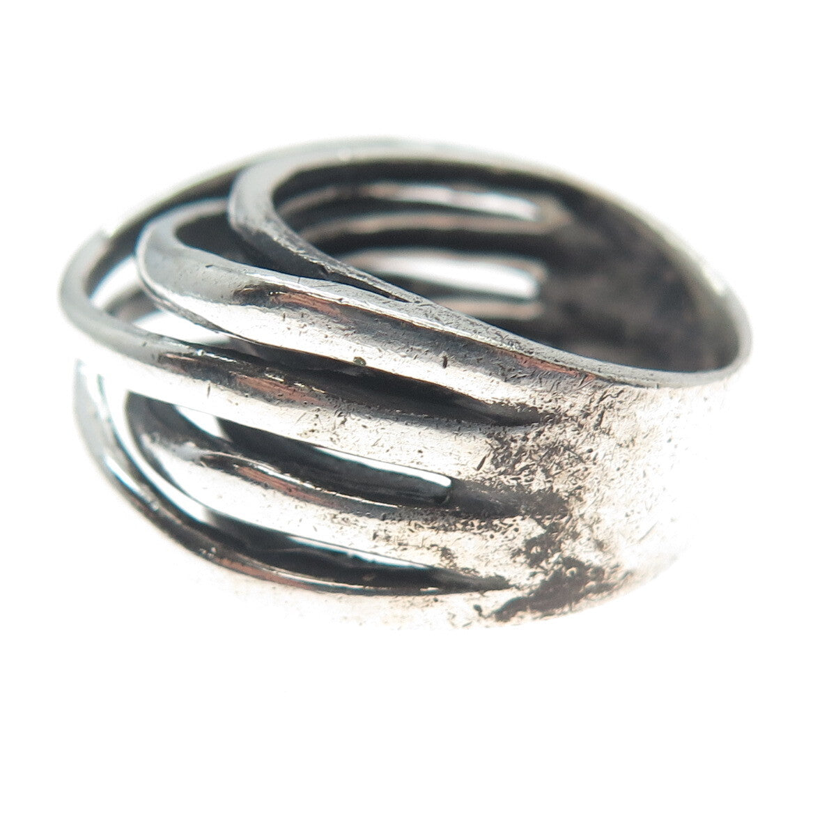 CHAPAL ZENRAY 925 Sterling Silver Vintage Interlocked Oxidized Ring Size 6