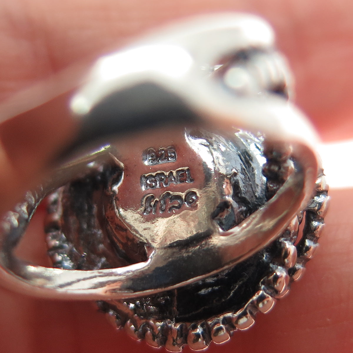 DIDAE 925 Sterling Silver Vintage Israel Real Pearl Twisted Oxidized Ring Size 5