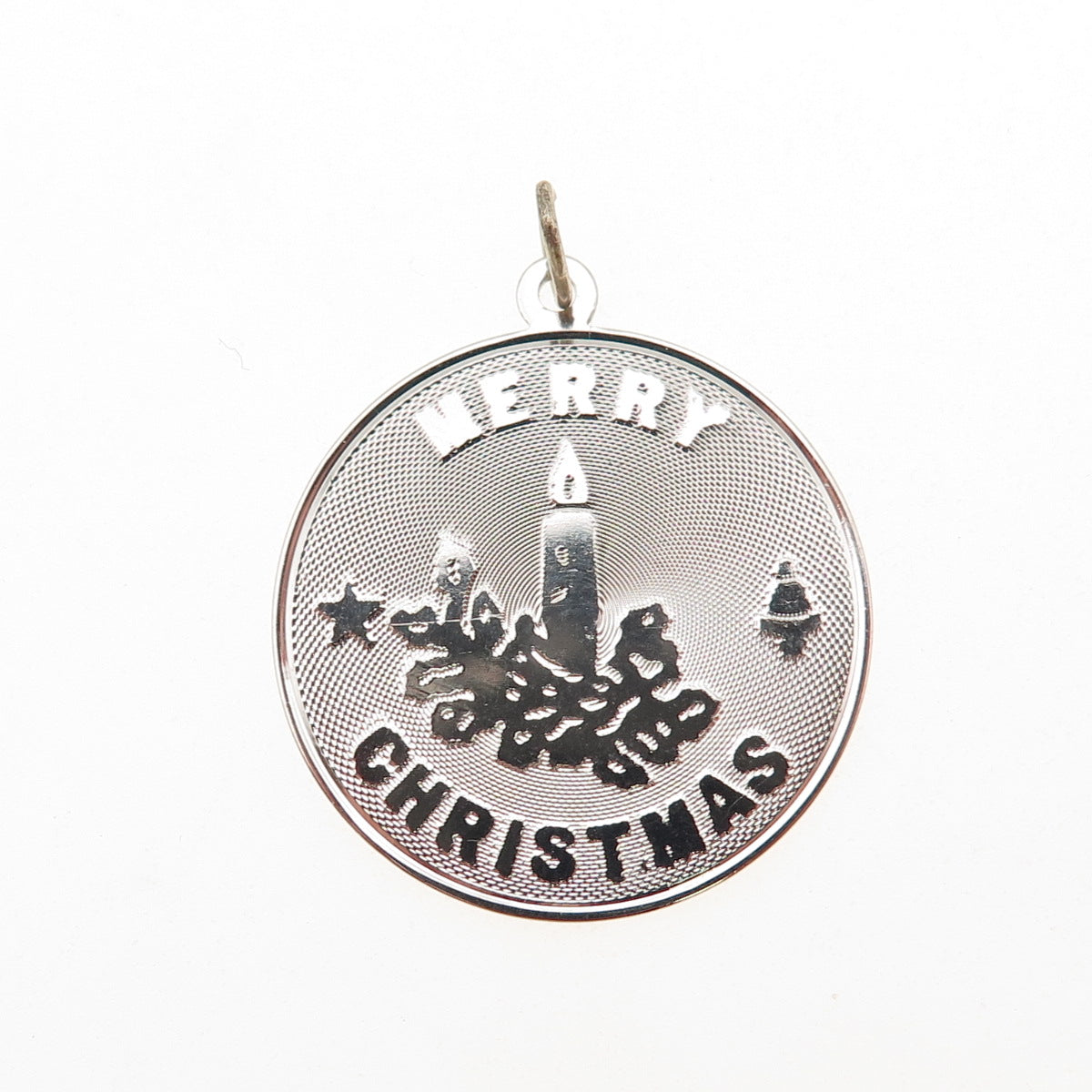 JAY POSON 925 Sterling Silver Vintage Merry Christmas Candle Charm Pendant