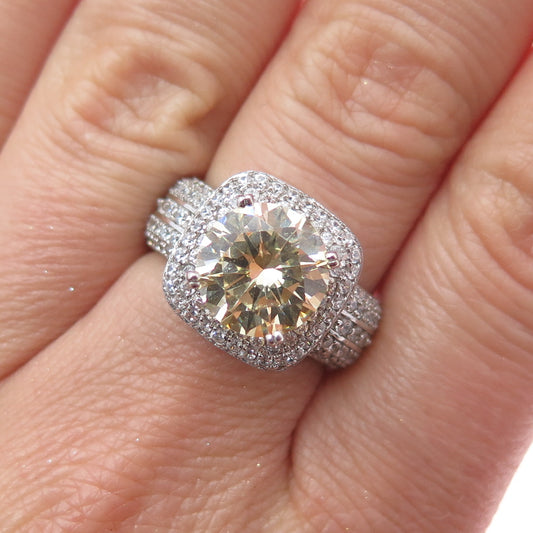 925 Sterling Silver Canary & White C Z Sparkle Ring Size 7