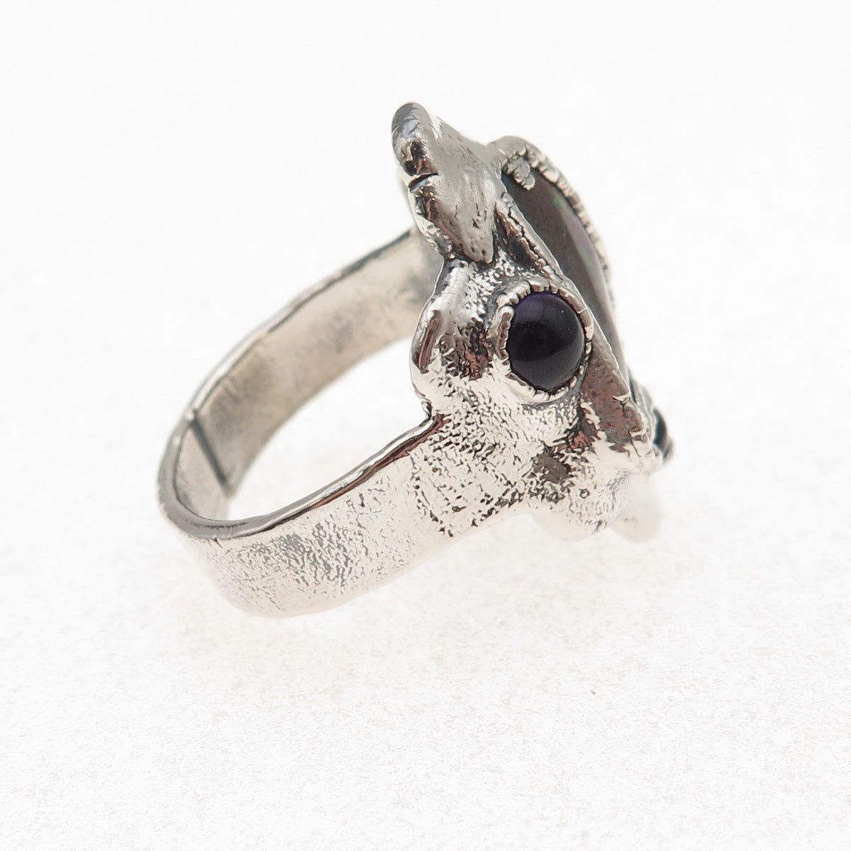 925 Sterling Silver Vintage Real Boulder Opal & Amethyst Modernist Ring Size 10