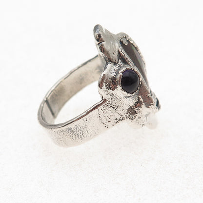 925 Sterling Silver Vintage Real Boulder Opal & Amethyst Modernist Ring Size 10
