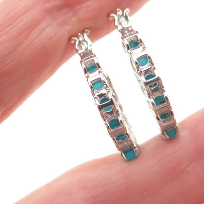 D'Joy 925 Sterling Silver Real Sleeping Beauty Turquoise In & Out Hoop Earrings