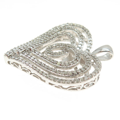 SUN 925 Sterling Silver Real Round-Cut Diamond Sparkle Heart Pendant