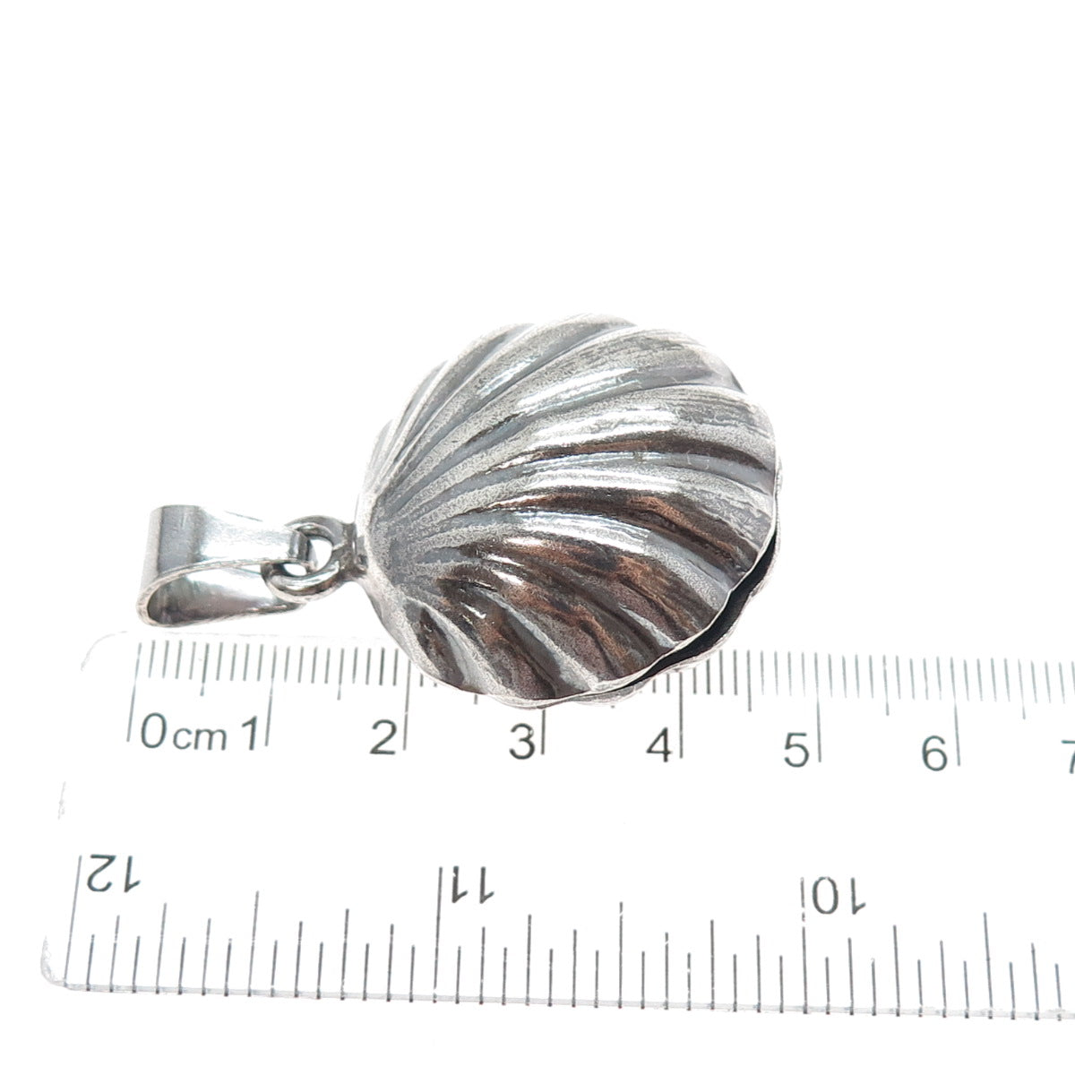 925 Sterling Silver Vintage Mexico Seashell Oxidized 3D Charm Pendant
