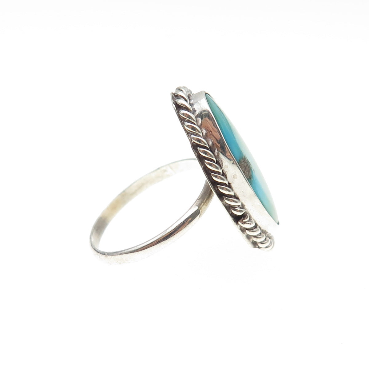 Old Pawn Sterling Silver Vintage Lone Mountain Turquoise Tribal Ring Size 5.25