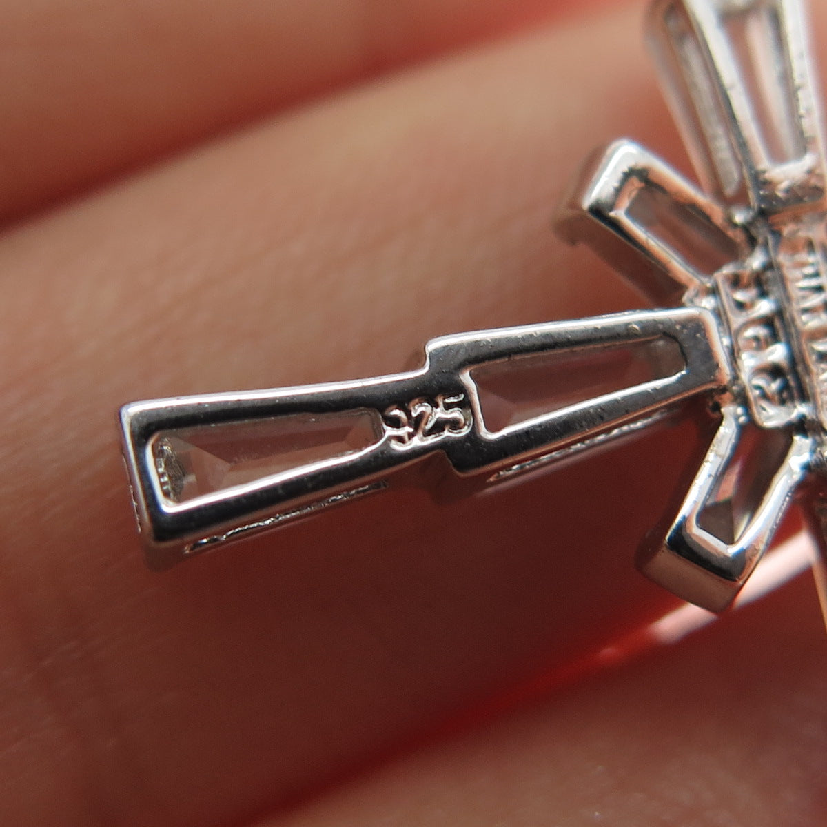 GSJ Gold Stone Sterling Silver Tapered Baguette & Round-Cut C Z Cross Pendant