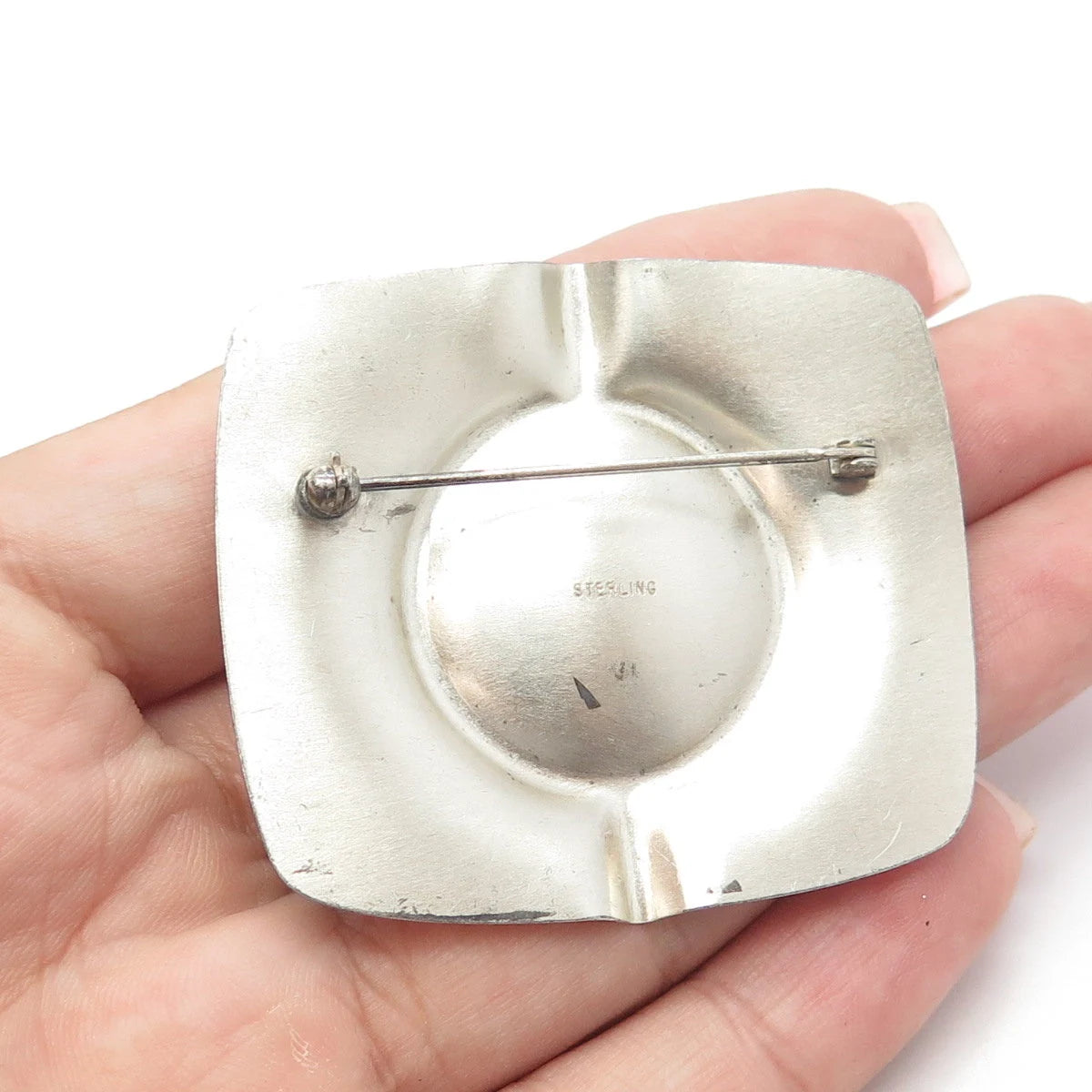 925 Sterling Silver Vintage Enamel Concho Pin Brooch