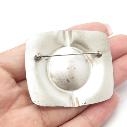 925 Sterling Silver Vintage Enamel Concho Pin Brooch