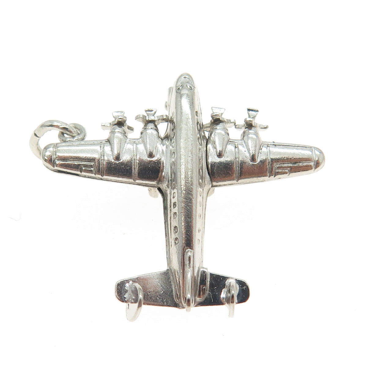 925 Sterling Silver Antique Art Deco Four-Engine Bomber Charm Pendant