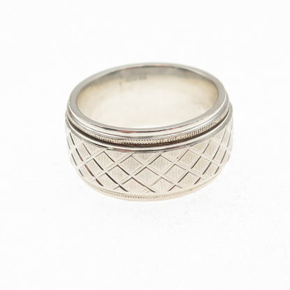925 Sterling Silver Vintage Textured Rotating Band Ring Size 7.25