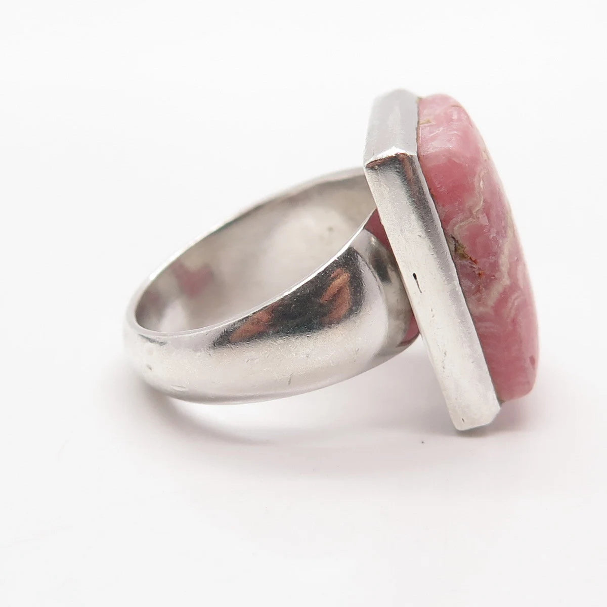 925 Sterling Silver Vintage Real Rhodochrosite Gem Statement Ring Size 5.25