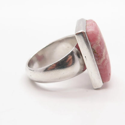 925 Sterling Silver Vintage Real Rhodochrosite Gem Statement Ring Size 5.25