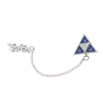 925 Sterling Silver Vintage Enamel 1961 Public School 20 Pin Brooch w/Chain