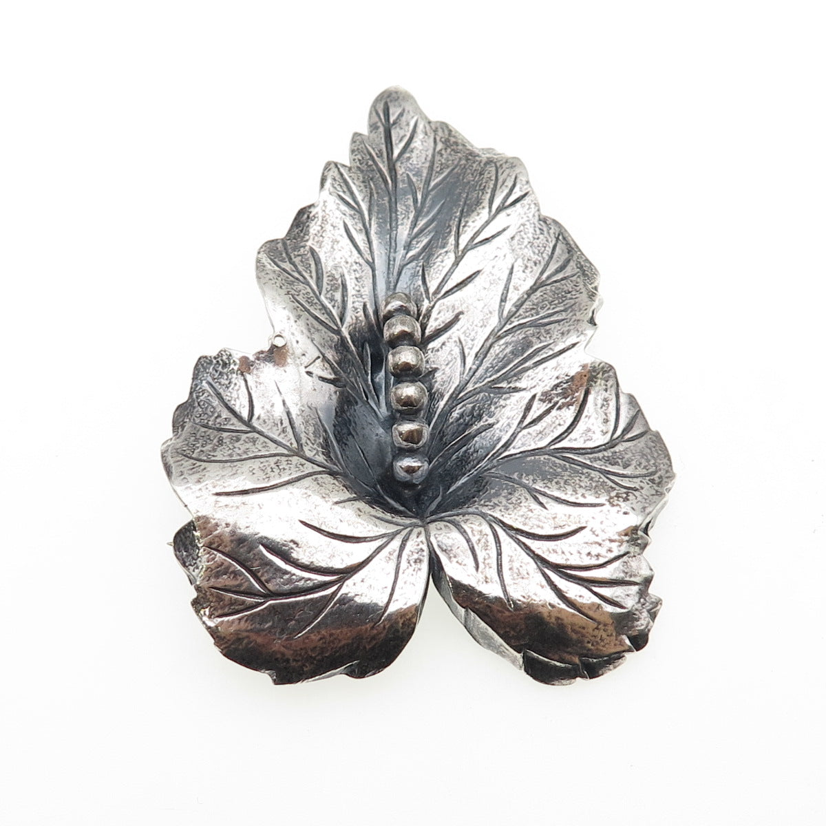 925 Sterling Silver Vintage Floral Leaf Oxidized Pin Brooch