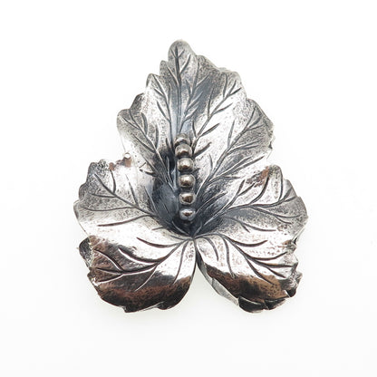 925 Sterling Silver Vintage Floral Leaf Oxidized Pin Brooch