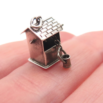 925 Sterling Silver Antique Art Deco Water Well Oxidized 3D Mini Charm Pendant