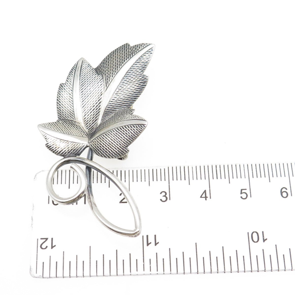 BEAU 925 Sterling Silver Vintage Floral Leaf Oxidized Pin Brooch