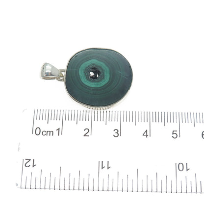 925 Sterling Silver Vintage Real Malachite Modernist Charm Pendant