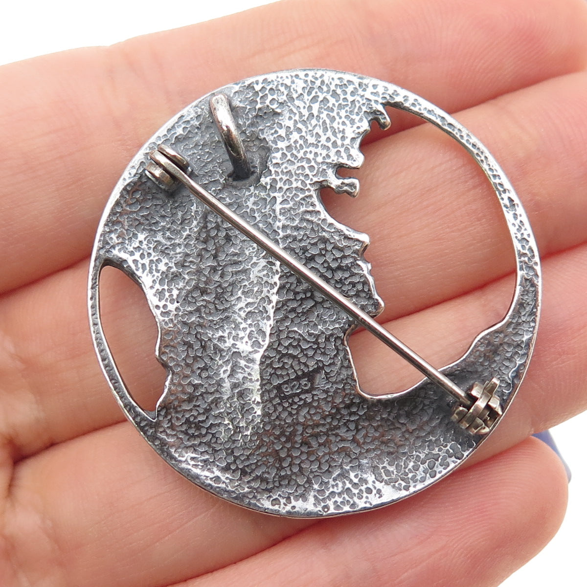 LISA LEE 925 Sterling Silver Vintage Lady Cameo Oxidized Pin Brooch / Pendant