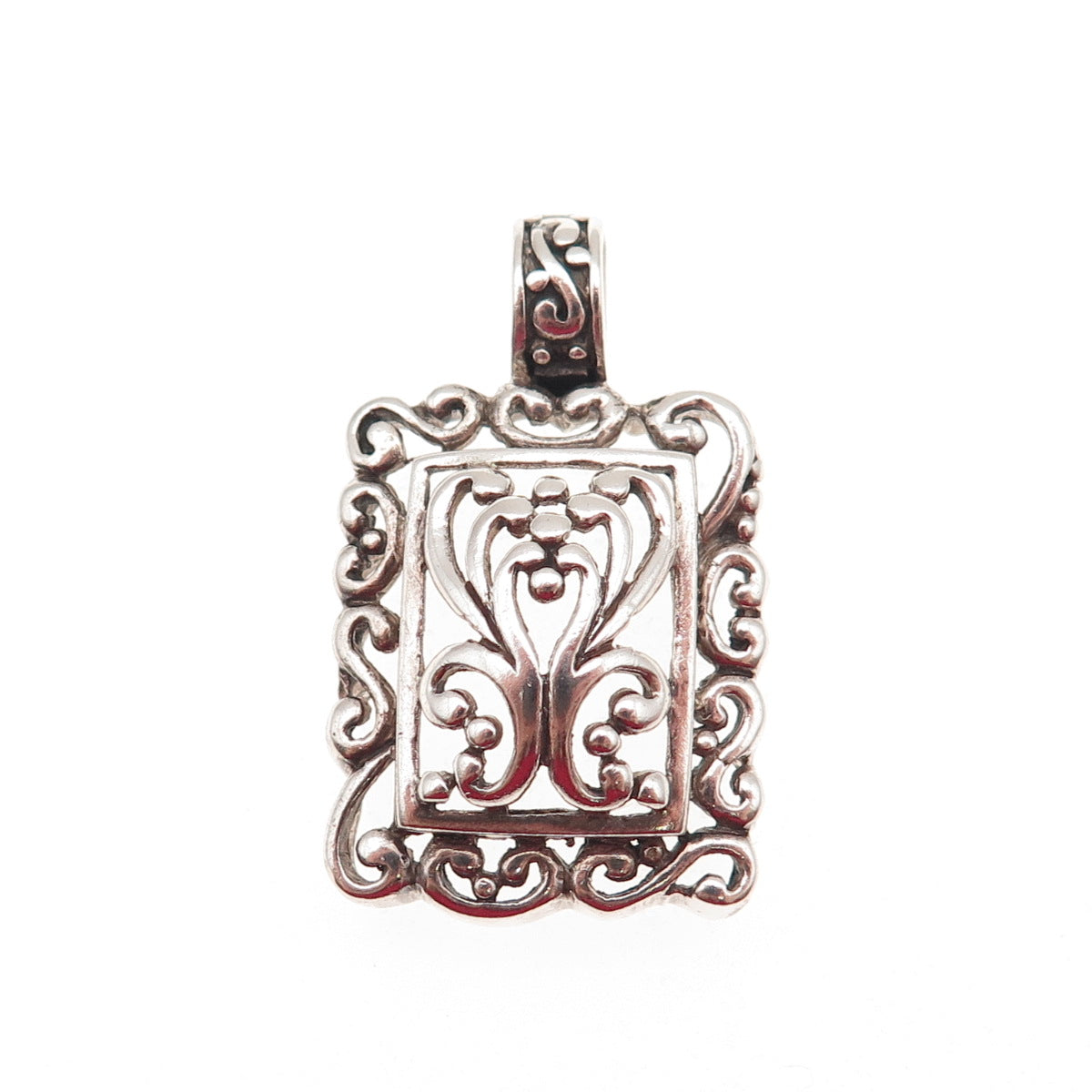 925 Sterling Silver Vintage Floral Oxidized Charm Pendant