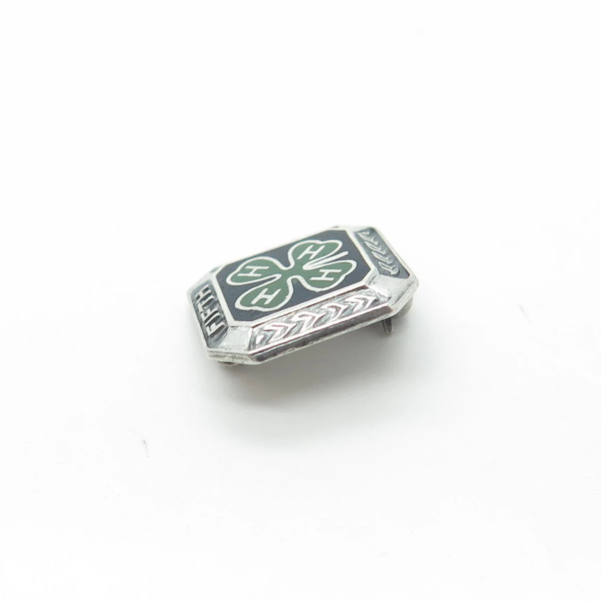 925 Sterling Silver Vintage Metal Illinois Enamel "Fifth" Clover Lucky Brooch