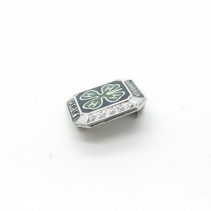 925 Sterling Silver Vintage Metal Illinois Enamel "Fifth" Clover Lucky Brooch