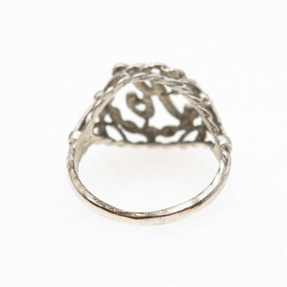 925 Sterling Silver Vintage Letter K Initial Oxidized Ring Size 6