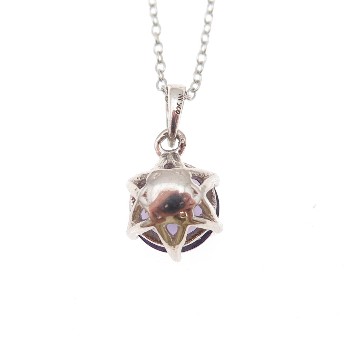 925 Sterling Silver Real Round-Cut Amethyst Cable Chain Necklace 18"