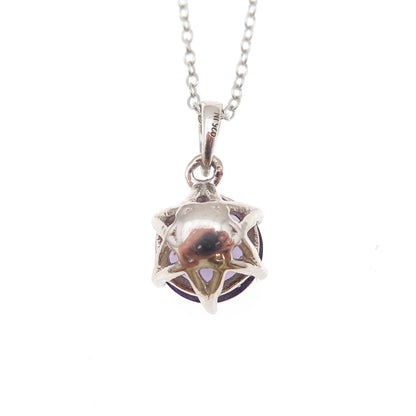 925 Sterling Silver Real Round-Cut Amethyst Cable Chain Necklace 18"