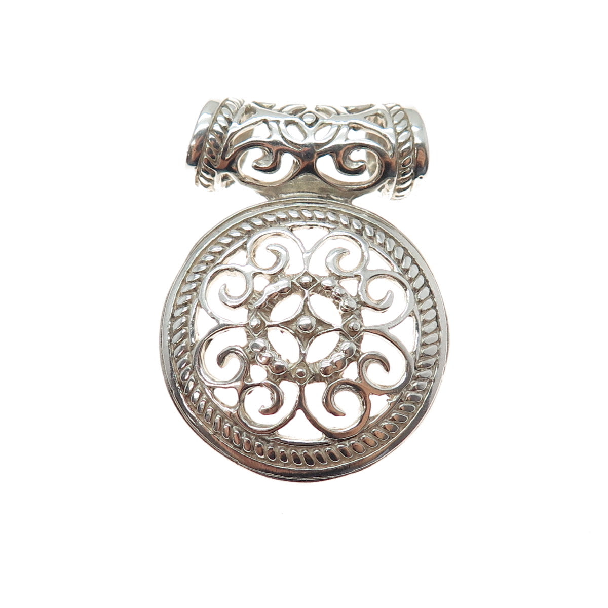 925 Sterling Silver Vintage Mexico Ornate Slide Charm Pendant
