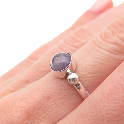 925 Sterling Silver Vintage Real Amethyst Modernist Oxidized Ring Size 6.25