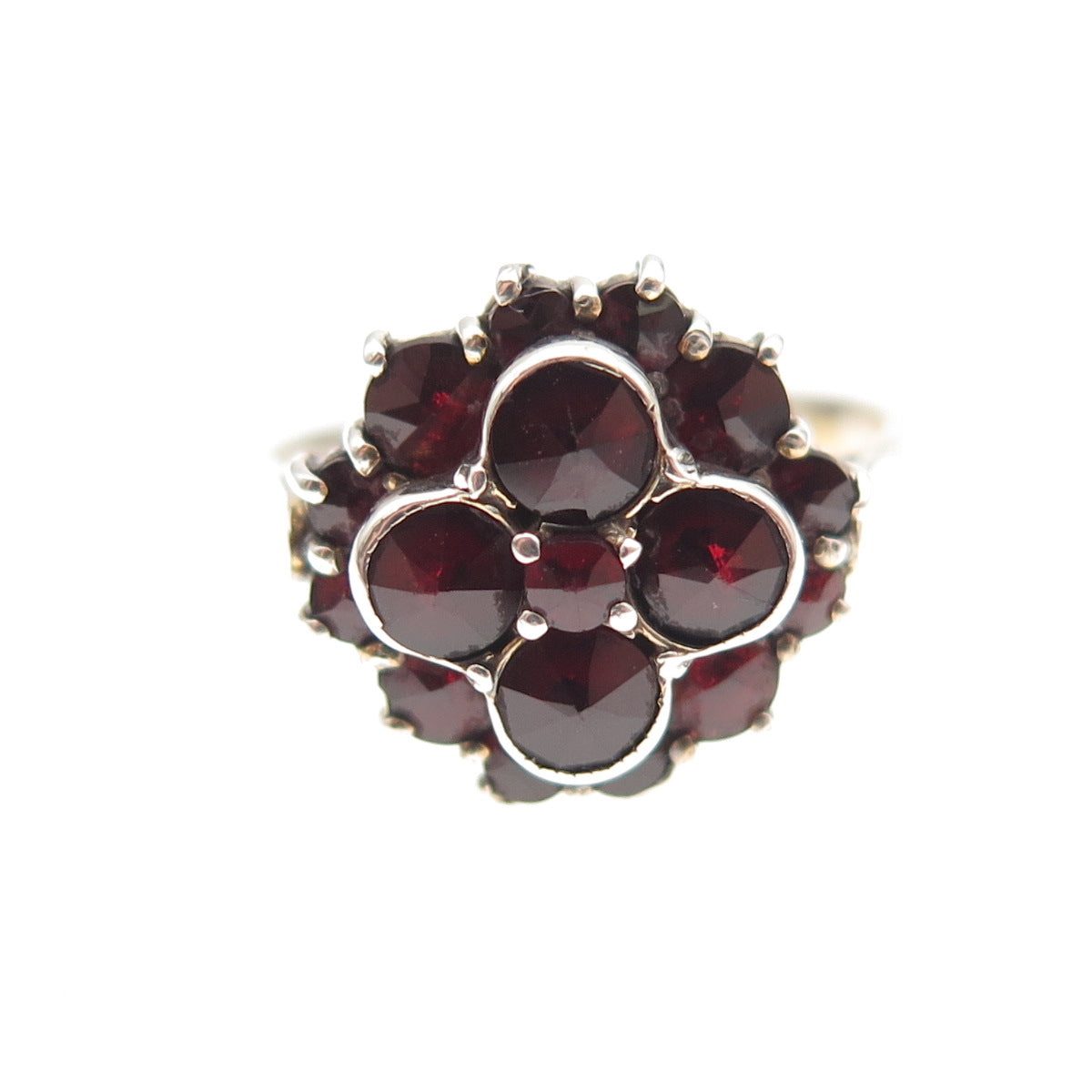 900 Silver Vintage Czechia Real Bohemian Garnet Oxidized Ring Size 6.5
