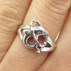 925 Sterling Silver Vintage Dolphin Jumping Through Hoop Ring Size 6.25
