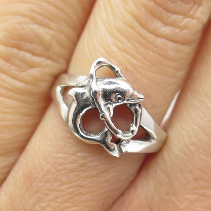 925 Sterling Silver Vintage Dolphin Jumping Through Hoop Ring Size 6.25