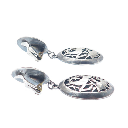 BEZALEL 925 Sterling Silver Vintage Jerusalem Deer Oxidized Clip On Earrings