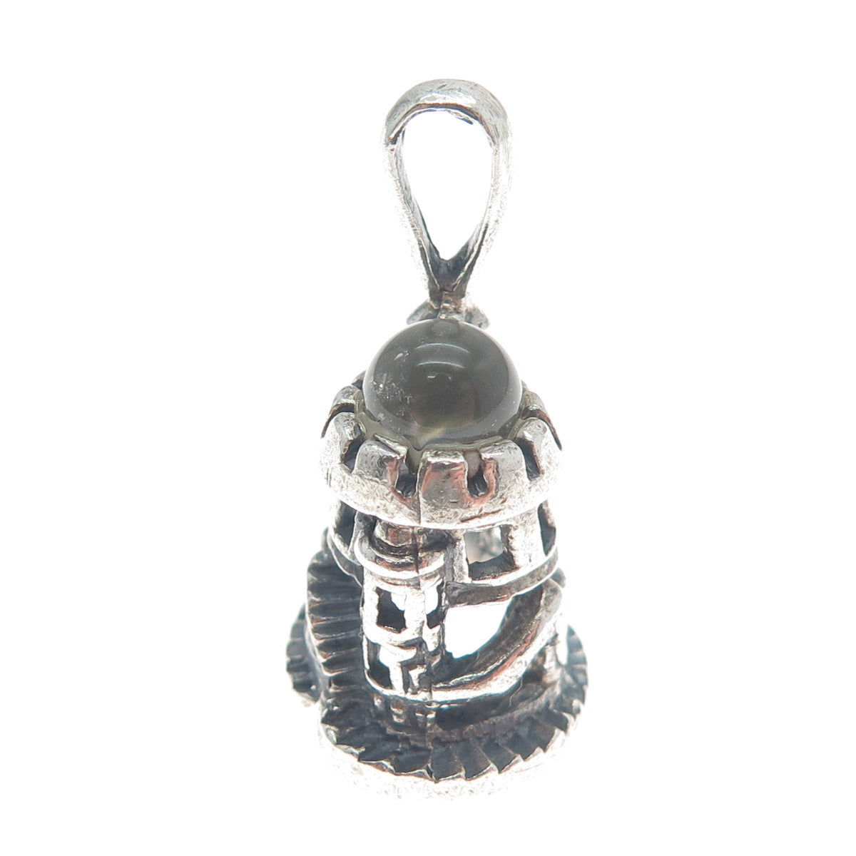 925 Sterling Silver Vintage Glass Tower of David Oxidized Mini 3D Charm Pendant
