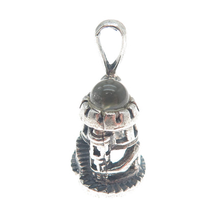 925 Sterling Silver Vintage Glass Tower of David Oxidized Mini 3D Charm Pendant