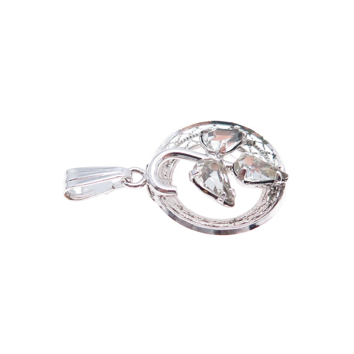 SORRENTO Sterling Silver Antique Art Deco Rhinestone Floral Mini Charm Pendant